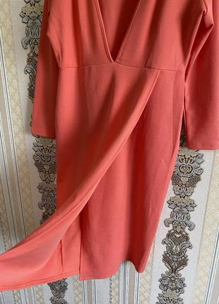 Стильное платье миди, розово-персиковое платье, сукня4 фото