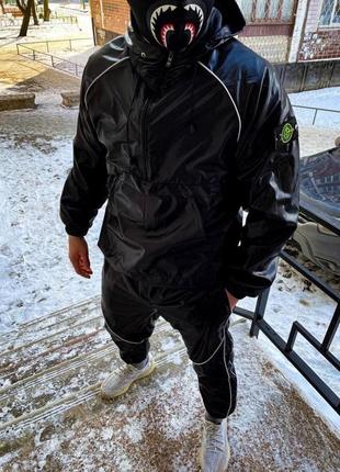 Мужской осенний костюм плащевка в стиле стон айленд stone island с патчем качественный комплект анорак и штаны спортивный