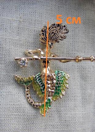 Необычная брошь русалка золотистая брошка с русалкой цвет золото зеленый