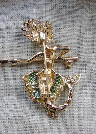 Необычная брошь русалка золотистая брошка с русалкой цвет золото зеленый