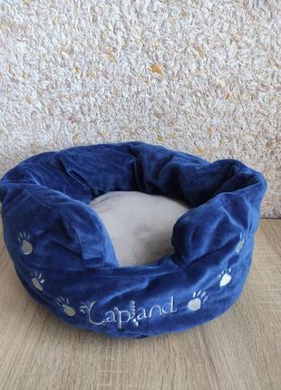 Лежанка для собак лежак для кота мягкий круглий брендовий спальное место для животных capland