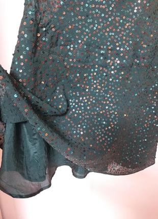 Шелковое изумрудное платье расшитое пайетками4 фото