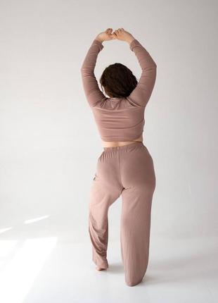 Комплект штани палаццо та вкорочений лонгслів, що регулюється куліскою6 фото