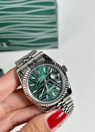 Годинник часы наручные женские зелёный циферблат черный в стиле ролекс rolex3 фото