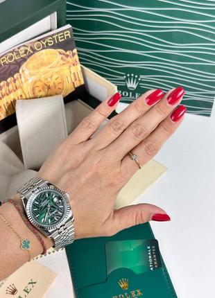Годинник часы наручные женские зелёный циферблат черный в стиле ролекс rolex5 фото