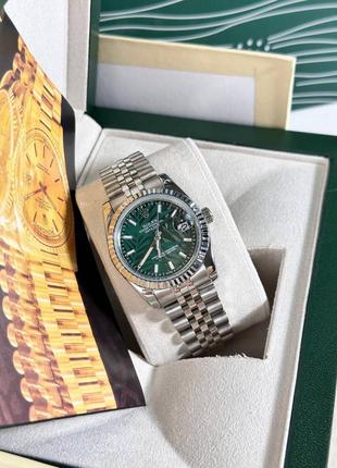 Годинник часы наручные женские зелёный циферблат черный в стиле ролекс rolex