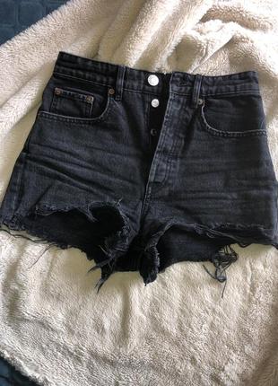 Шорти джинсові zara чорні на ґудзиках з подертостями 🔥свіжа колекція 34 хс ,с5 фото