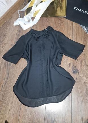 Блуза черная с необычным воротом9 фото