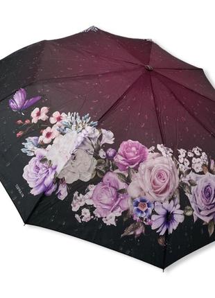 Женский зонт toprain полуавтомат с цветами на 9 спиц #0573