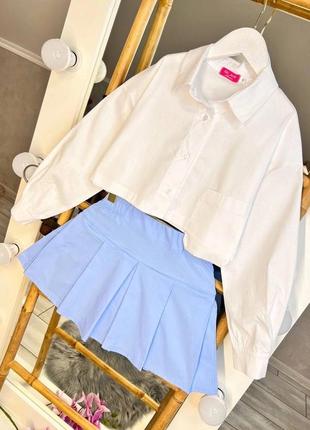 Строгий - шкільний-повсякденний костюм двійка (сорочка-рубашка- блузка- кроп- топ + спідниця в складку-пліссе)3 фото