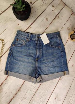 Шорты новые джинсовые женские стильные мом бойфренд короткие синие с высокой посадкой divided h&amp;m мм3 фото