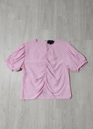 Блузка з об'ємним коротким рукавом рожева1 фото