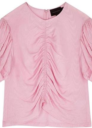Блузка с объемным коротким рукавом розовая2 фото