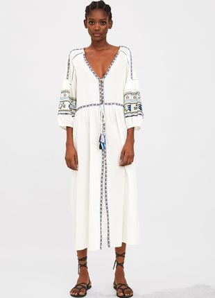 Легкое свободное световое платье вышиванка zara