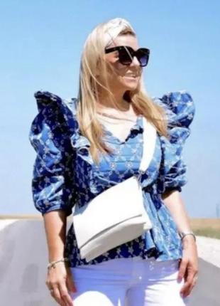 Объемная хлопковая блуза рубашка zara из прошвы свободного кроя оверсайз 100 % хлопок