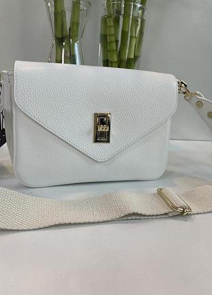 Сумочка белая кожаная кросс боди