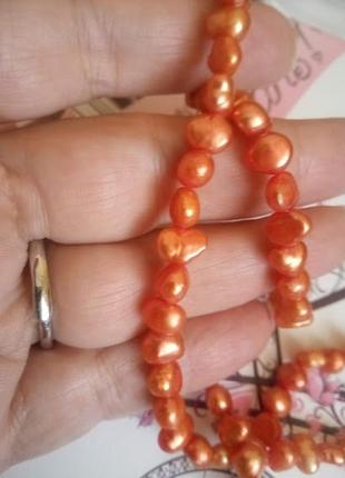 Ожерелье из натурального оранжевого жемчуга барокко4 фото