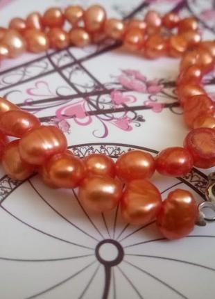 Ожерелье из натурального оранжевого жемчуга барокко3 фото