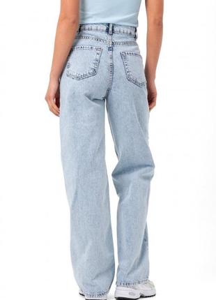 Джинсы женские с эффектом варки, джинсы - трубы голубые8 фото