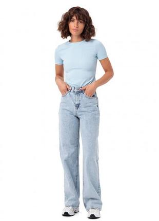 Джинсы женские с эффектом варки, джинсы - трубы голубые5 фото