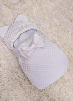 Спальник для малюків плюш + махра, білий1 фото