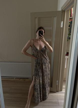 Довге плаття з розпорками супер легке літнє плаття пляжне плаття плаття в леопардовий принт3 фото