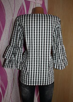 Блуза рубашка рубашка в клетку полоска с воланами рукавов (2167)3 фото