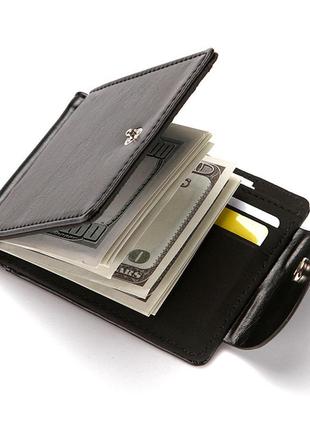 Чоловічий класичний гаманець із затискачем-скобою, затискач для грошей на кнопці "simple" (чорний)2 фото