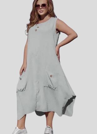 Льняное мили платье сарафан италия свободного кроя большого размера батал