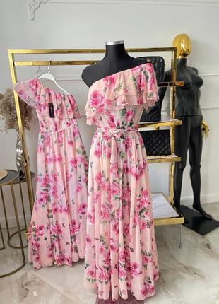 Платье длинное в стиле d&amp;g длинное розовое в цветы