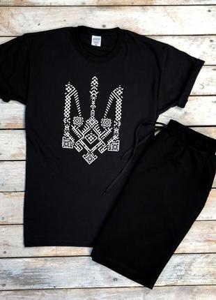 Чоловіча чорна футболка з принтом "тризуб"