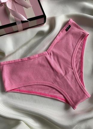 Трусики victoria’s secret pink оригинал розовые бразилианы трусы в рубчик