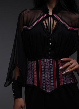 Платье - вышиванка женское миди дизайнерское с вышивкой, оригинал бренд, черное5 фото