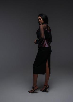 Платье - вышиванка женское миди дизайнерское с вышивкой, оригинал бренд, черное6 фото