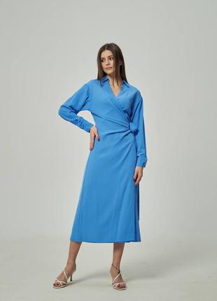 Сукня жіноча міді на запах синя modna kazka mktrg3411-69