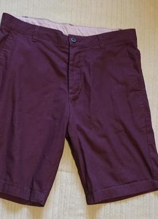 Легкие х/б фирменные шорты- чиносы баклажанного цвета divided blue h&m швеция 32 р