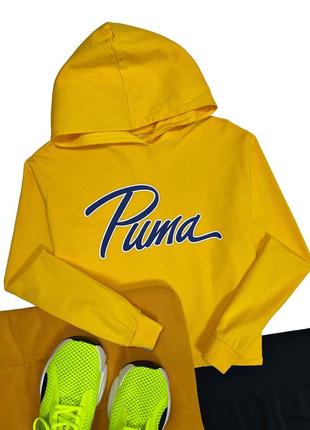 Укороченная кофта кроп худи с капюшоном puma оригинал1 фото