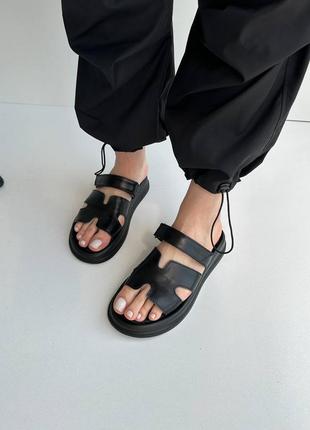 Натуральная кожа, модные черные женские шлепанцы