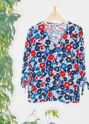 Блуза натуральная женская рубашка прямой крой рукава три четверти рубашка вискоза цветочный принт блузка летняя весна осень