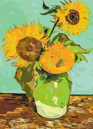 Картина по номерам 40х50 на деревянном подрамнике "винсент ван гог три подсолнуха в вазе" bs52344