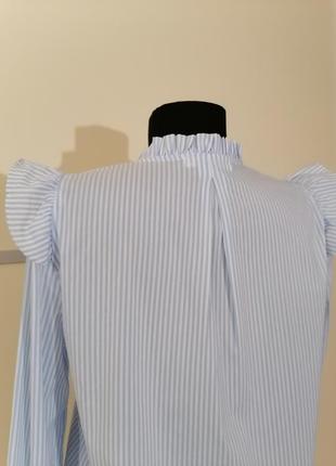 Блуза рубашка в полоску с рюшами4 фото