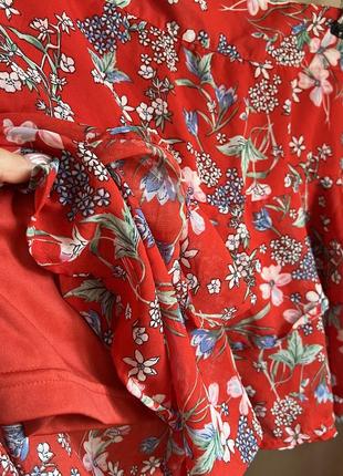 Новая женская короткая мини юбка красная пышная в цветы цветочный принт4 фото