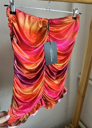 Новая женская юбка юбка яркая неоновая короткая мини со сборками розовая малиновая пад1 фото