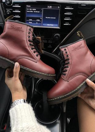 Шикарные женские ботинки dr.martens в бордовом цвете с мехом (осень-зима-весна)😍