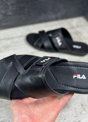 Чоловічі шкіряні шльопанці fila black | smb5 фото