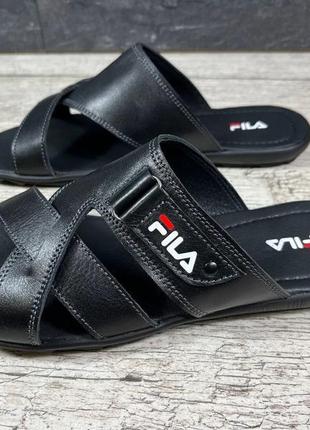 Чоловічі шкіряні шльопанці fila black | smb