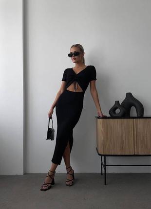 Длинное платье с разрезом на завязках7 фото