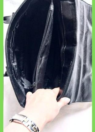 Жіноча класична чорна сумка, середня, натуральна шкіра, 35х25х10см7 фото