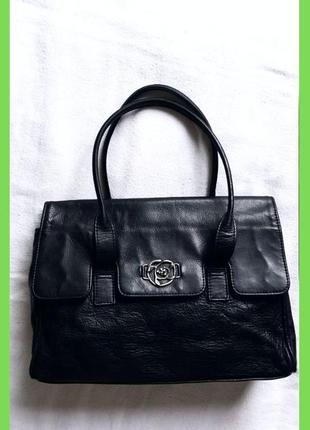 Жіноча класична чорна сумка, середня, натуральна шкіра, 35х25х10см2 фото