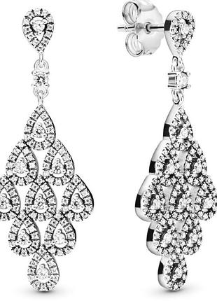 Серебряные серьги капли  пандора серебро 925 pandora сережки